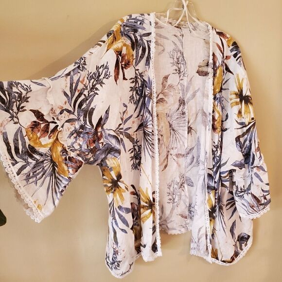 Francesca Bettini 100% Linen Open Front Tropical Cardigan Top Made in It… - Picture 3 of 8